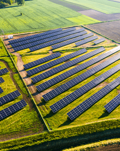 Aerial view of solar fields